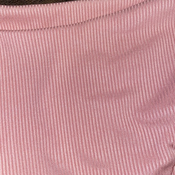 Rib Drawstring Side Bandeau Bikini Pink Set - Picture 5 of 5